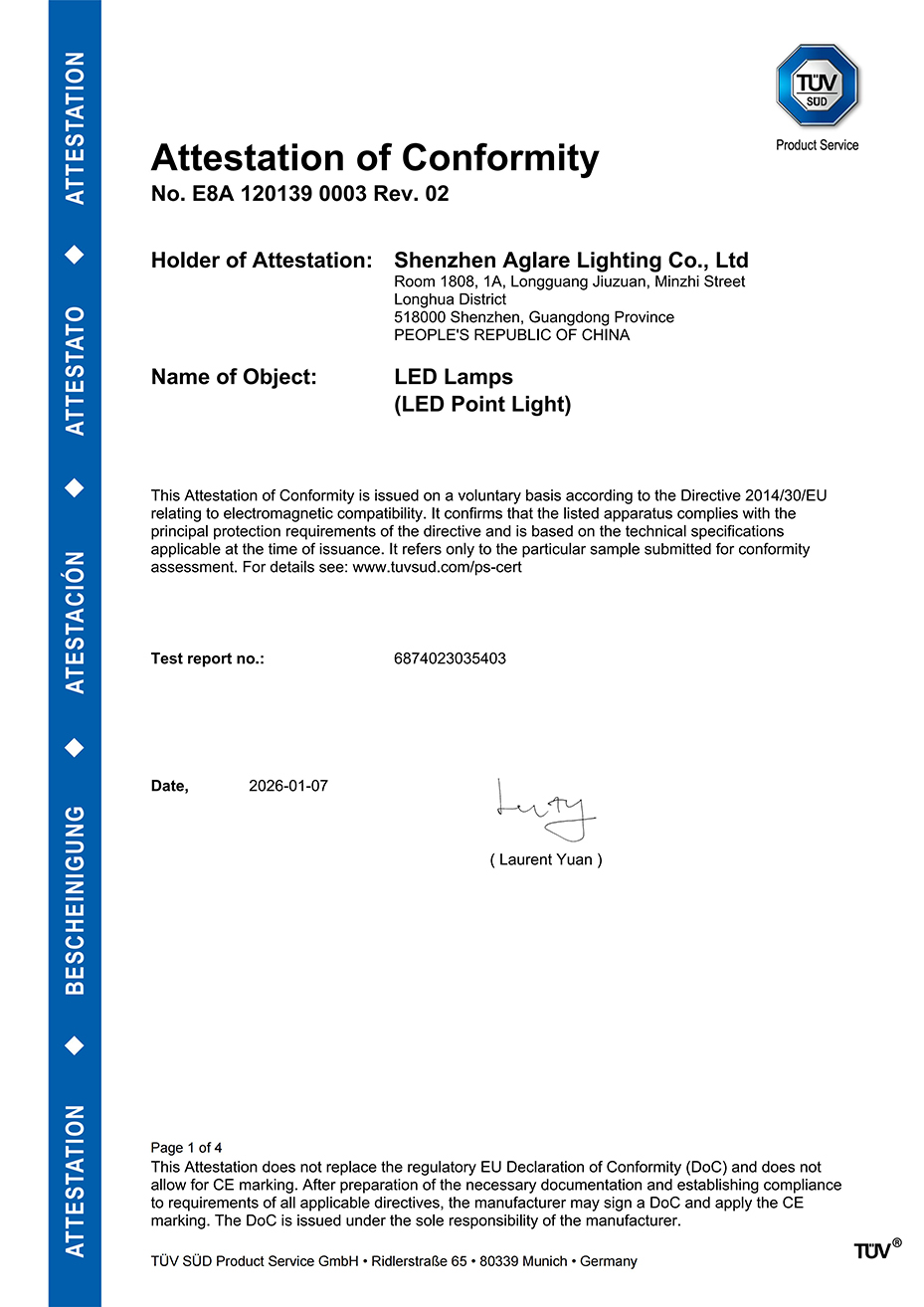 优发国际照明发光字装饰led灯胆通过TUV CE(EMC)认证