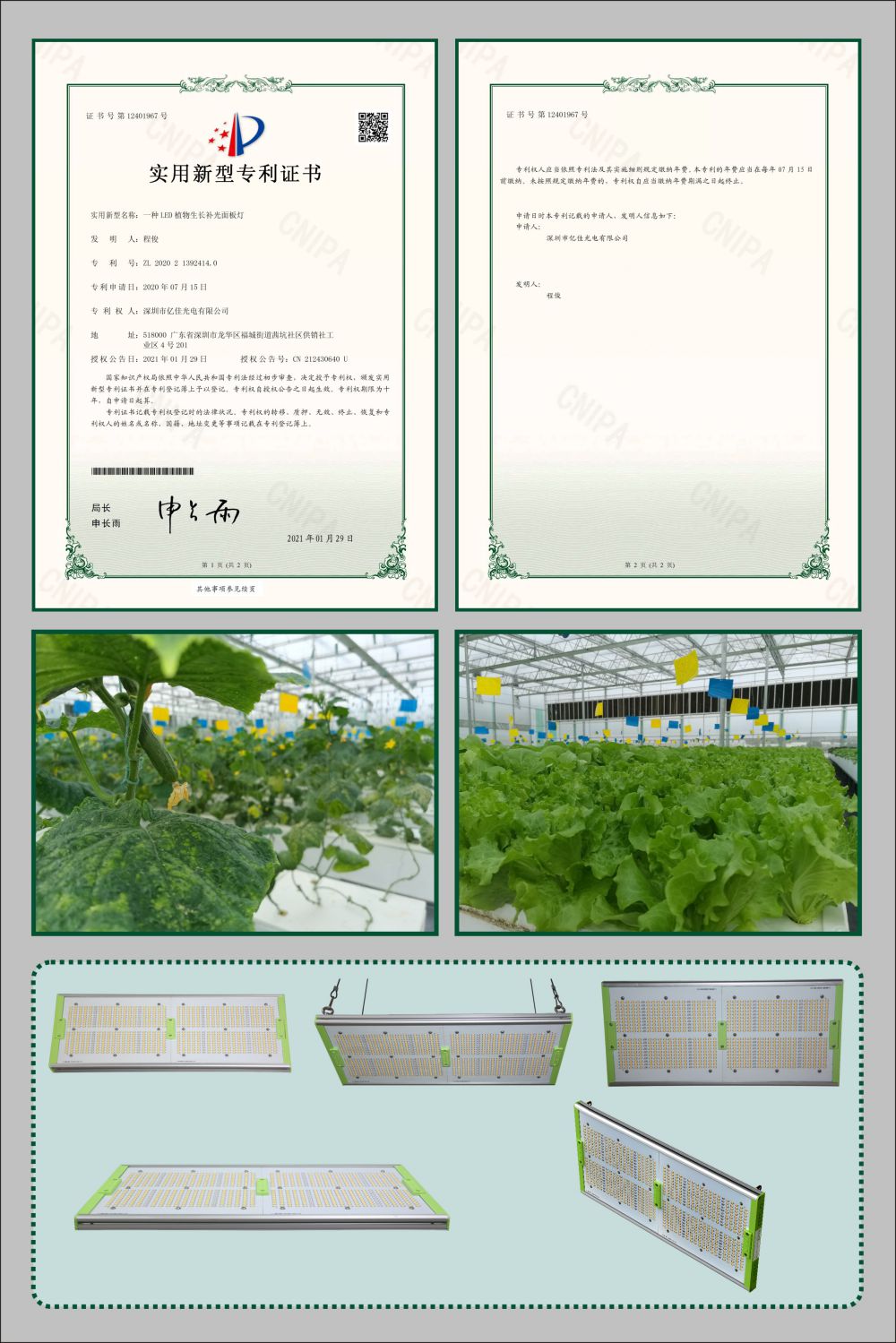 优发国际植物生长面板灯适用新型专利